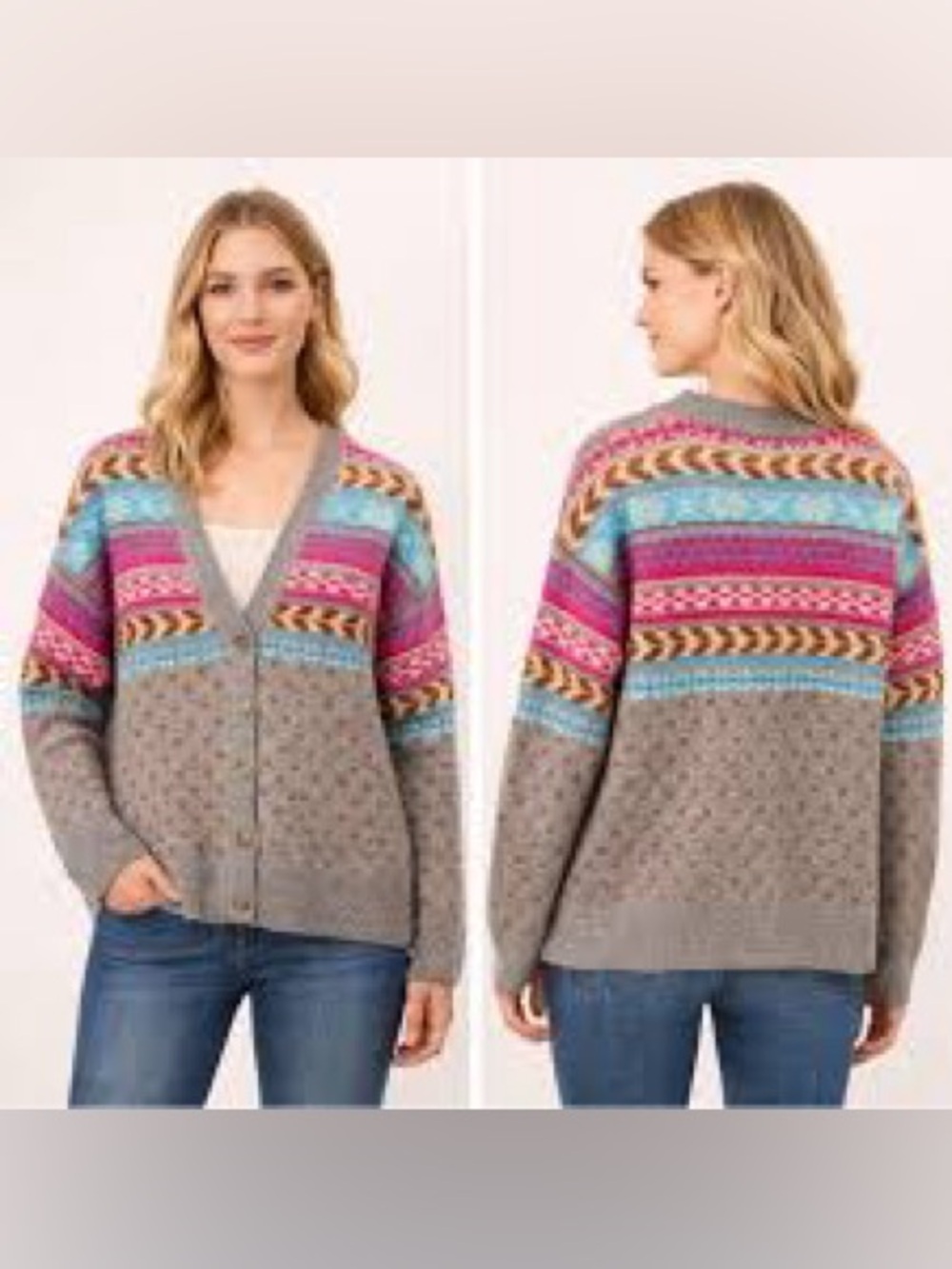 NWT Lucky Brand Fair Isle Knit Cardigan Sweater Medium